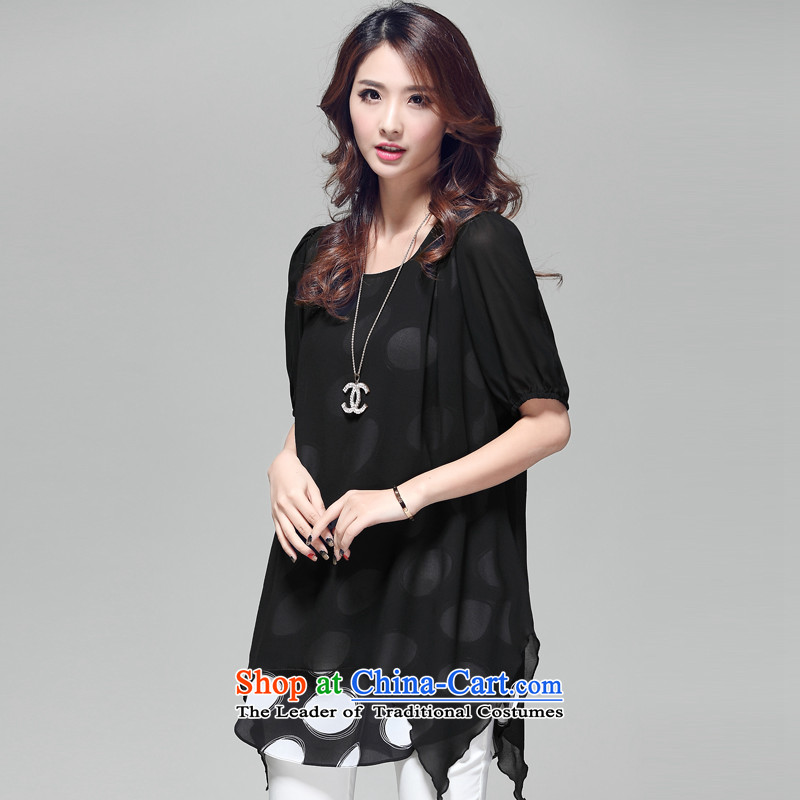 Szili Korean version xl women 2015 new fat mm summer stylish relaxd in two false long chiffon shirt is a personalized knocked color schemes for the t-shirt female black XXXXL, Szili (celia dayton , , , shopping on the Internet