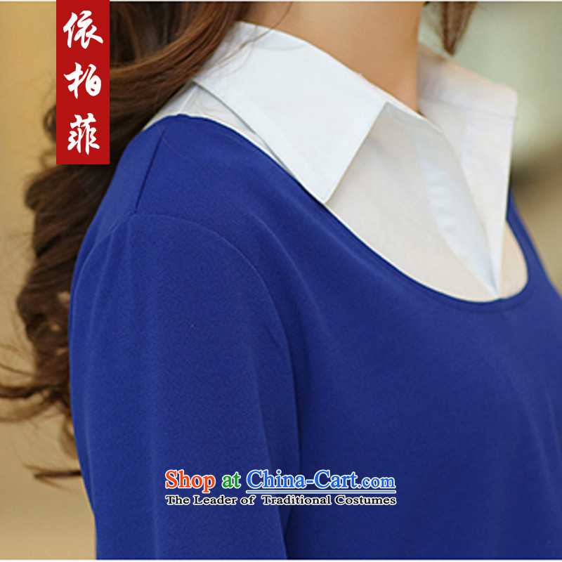 In accordance with the perfect 2015 Spring sister thick new Korean to xl loose video in thin long shirt collar female Y2093 blue XXL, according to perfect (yibofei) , , , shopping on the Internet
