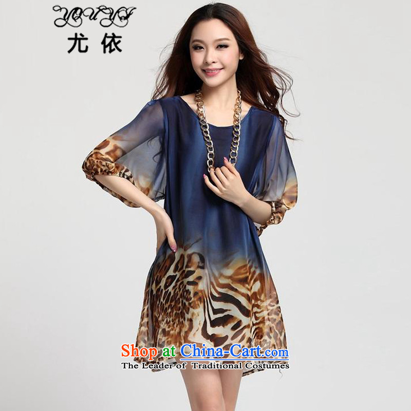 In accordance with the 2015 Women's particularly large fat mm stamp in Top Loin of loose in the Cuff long chiffon dresses summer YQ058 leopard blue , L, particularly in accordance with the (youyi) , , , shopping on the Internet