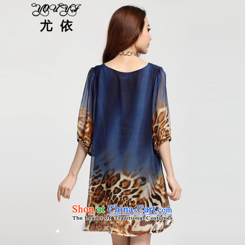 In accordance with the 2015 Women's particularly large fat mm stamp in Top Loin of loose in the Cuff long chiffon dresses summer YQ058 leopard blue , L, particularly in accordance with the (youyi) , , , shopping on the Internet