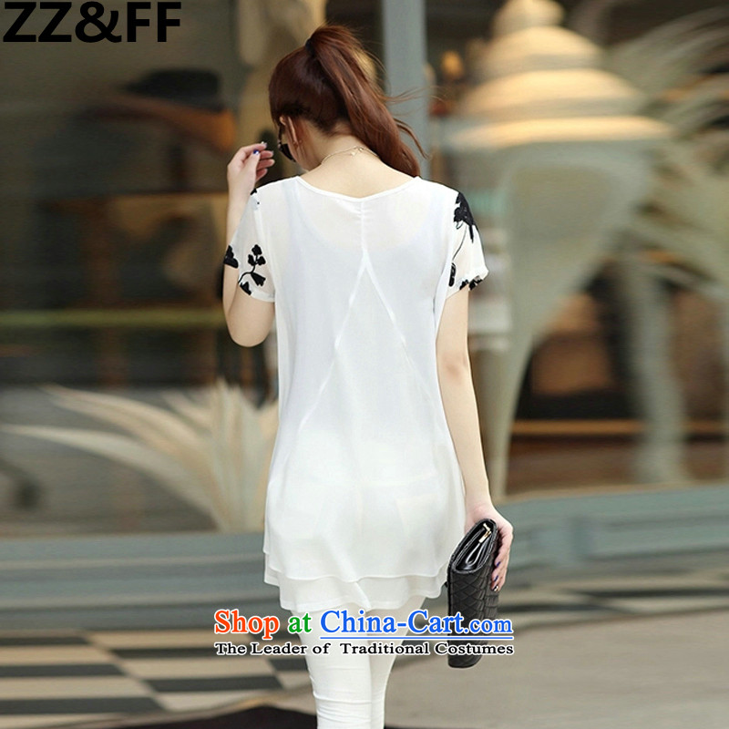 2015 Summer Zz&ff new short-sleeved T-shirt chiffon leave two kits thick MM to increase women's code loose short-sleeved white dresses S,ZZ&FF,,, shopping on the Internet