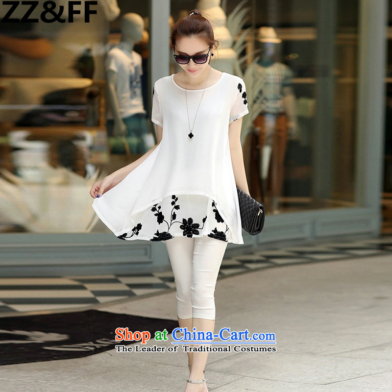 2015 Summer Zz&ff new short-sleeved T-shirt chiffon leave two kits thick MM to increase women's code loose short-sleeved white dresses S,ZZ&FF,,, shopping on the Internet
