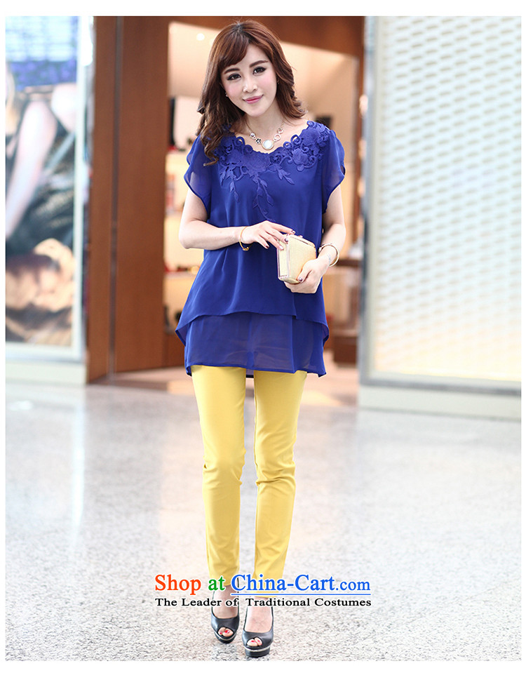 Golden Harvest large population honey economy women 2015 Summer new products niba cuff embroidered long chiffon shirt thick sister T-shirt M1314  XXXL Blue Photo, prices, brand platters! The elections are supplied in the national character of distribution, so action, buy now enjoy more preferential! As soon as possible.
