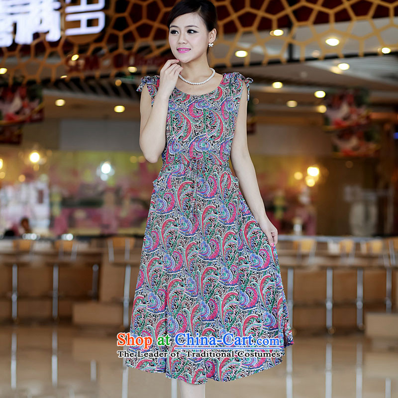 The sea route to spend the new Korean adjustable waist stamp pure cotton sleeveless summer female large apron skirt 5E1021J magenta 2XL, sea route spend retro spend shopping on the Internet has been pressed.