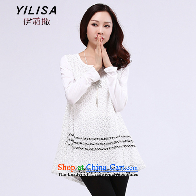Large YILISA Women 2015 Spring_Summer new engraving lace stitching thick mm thin in the video long skirtC6835 looseWhiteXL