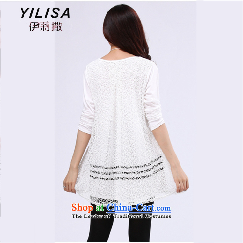 Large YILISA Women 2015 Spring/Summer new engraving lace stitching thick mm thin in the video long skirt C6835 loose white XL, Elizabeth YILISA (sub-) , , , shopping on the Internet