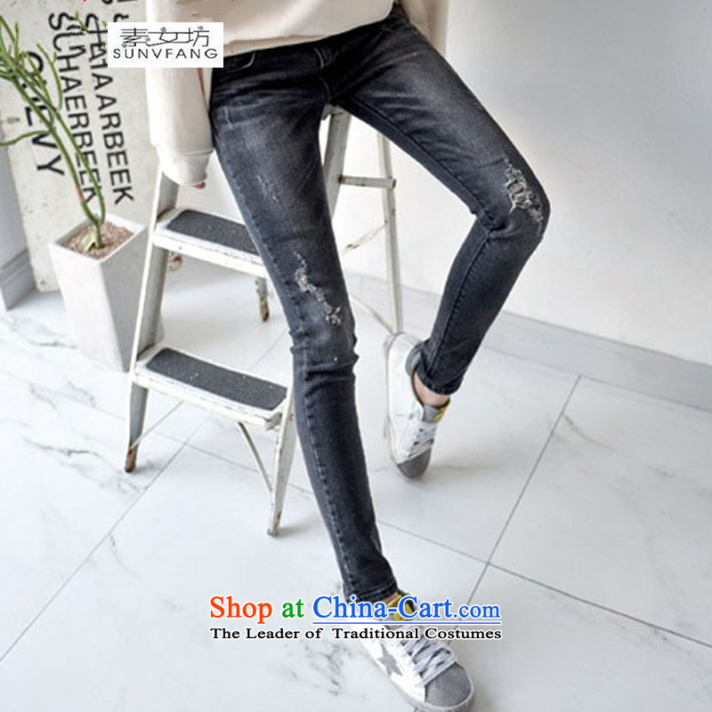 Motome Workshop 2015 new Korean version of the hole in the summer stretch jeans large Fat MM female 200 catties version 6106 Jeans Smoke Gray 40 recommendations 180-200, Motome Fong (SUNVFANG) , , , shopping on the Internet