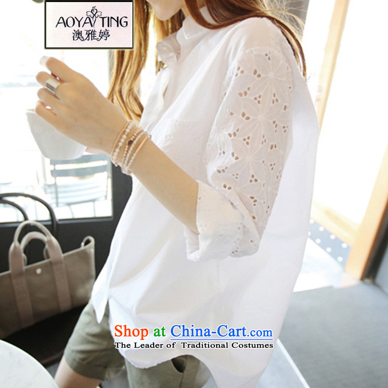 O Ya-ting to increase women's code 2015 autumn and winter new engraving cuff loose shirt OL white shirt female 777 White 2XL 135-160 recommends that you, O Jacob aoyating Ting () , , , shopping on the Internet