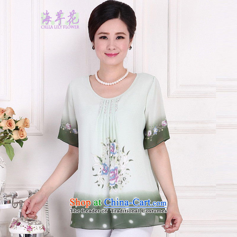 The sea route take the Korean short-sleeved round-neck collar middle-aged casual shirts large wild 5G4105 GREEN?XL