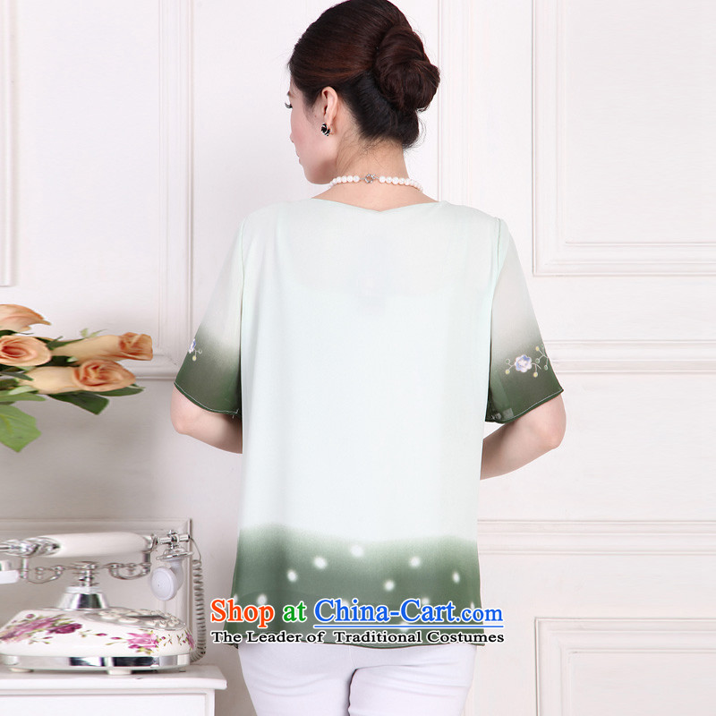 The sea route take the Korean short-sleeved round-neck collar middle-aged casual shirts large wild 5G4105 green sea route to spend.... XL, online shopping