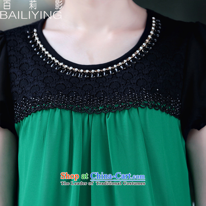 Hundred Li Ying 2015 Summer new short-sleeved T-shirt female Korean lace stitching large relaxd dress chiffon shirt thick green T-shirt , L, 100 mm (BAILIYING LI) , , , shopping on the Internet