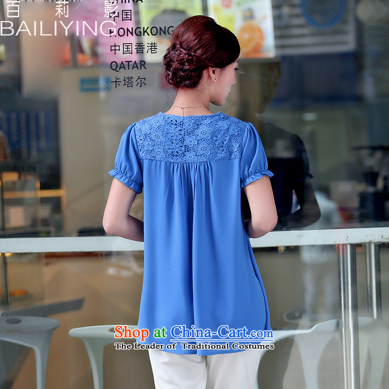 Hundred Li Ying 2015 summer to xl chiffon shirt thick short-sleeved T-shirt, forming the mm mother blouses White M LI Ying BAILIYING hundreds) , , , shopping on the Internet