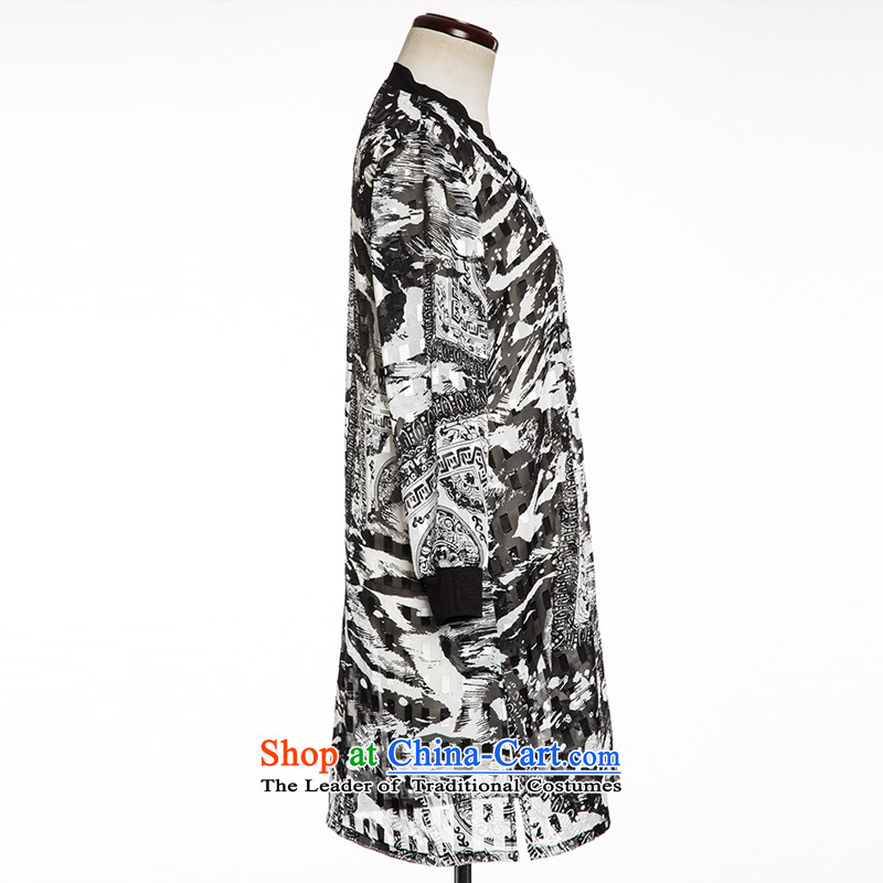 The interpolator auspicious for larger female thick mm thin 2015 Autumn graphics load new stylish in long chiffon cardigan thin air-conditioning shirt jacket, black-and-white 2XL, 2020 giggling auspicious shopping on the Internet has been pressed.