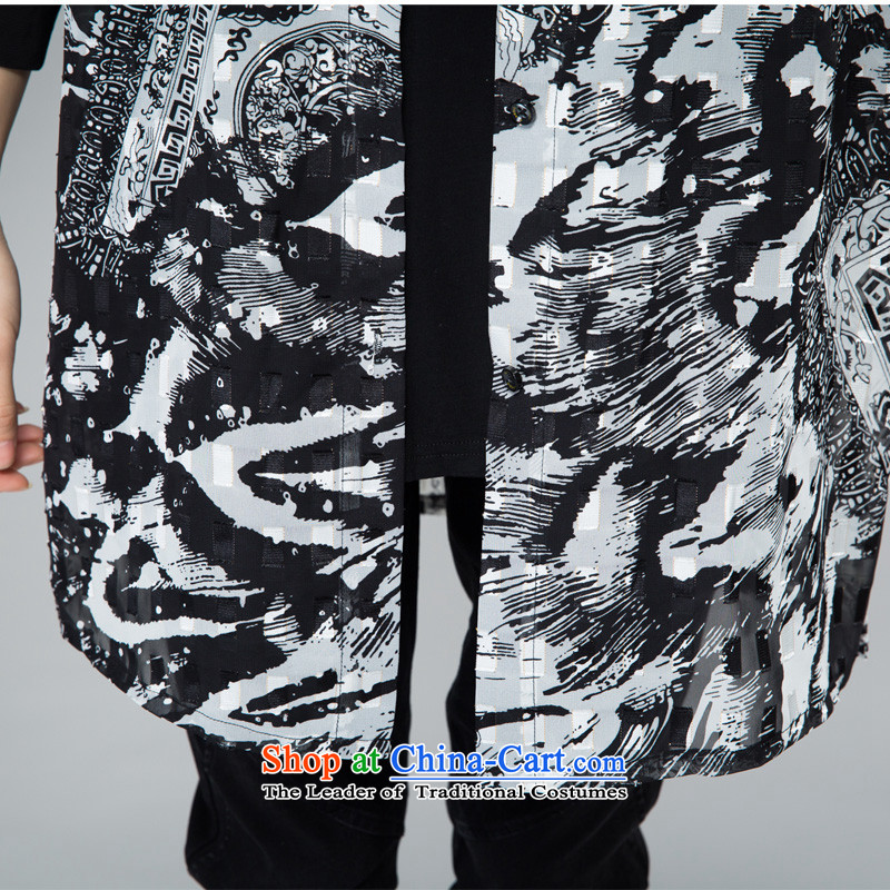 The interpolator auspicious for larger female thick mm thin 2015 Autumn graphics load new stylish in long chiffon cardigan thin air-conditioning shirt jacket, black-and-white 2XL, 2020 giggling auspicious shopping on the Internet has been pressed.