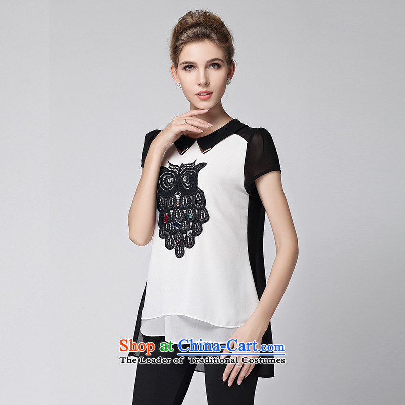 The Ni dream western chiffon shirt new 2015 summer to increase women's code thick mm owl embroidery stitching short-sleeved T-shirt y3261 white XXL, T-shirt female Mano Connie Dream , , , shopping on the Internet