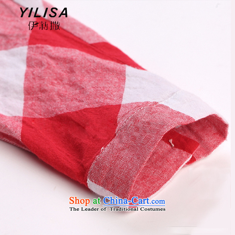 Yilisa spring and fall of the new Europe and the larger women's summer leisure long-sleeved blouses street wild lattices, forming the shirt, red and white XXXL, M0812 Elizabeth YILISA (sub-) , , , shopping on the Internet