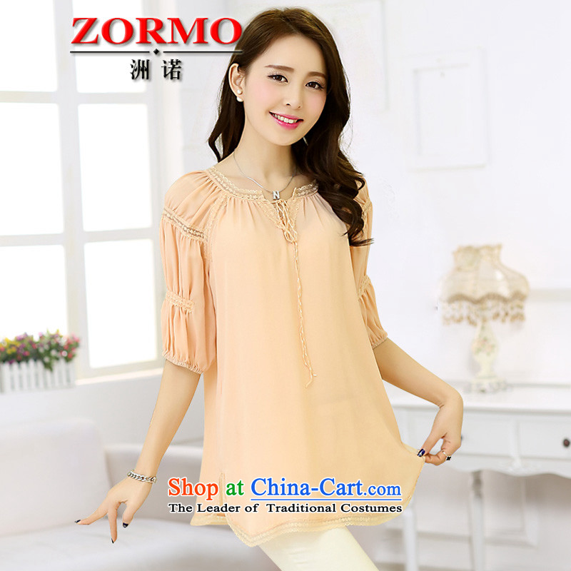 2015 Summer ZORMO new Korean female larger chiffon shirt thick mm king loose round-neck collar with Red shrimp dolls95-110 L catty
