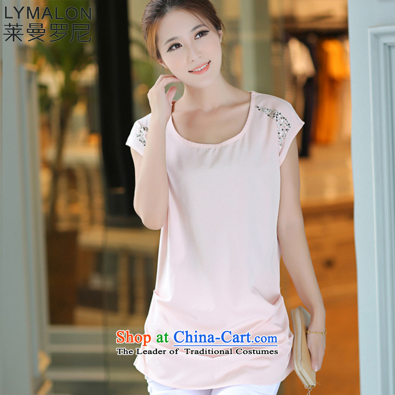 The lymalon lehmann thick, Hin thin Summer 2015 mm thick new large wild women to increase short-sleeved T-shirt chiffon pink?5XL 7009