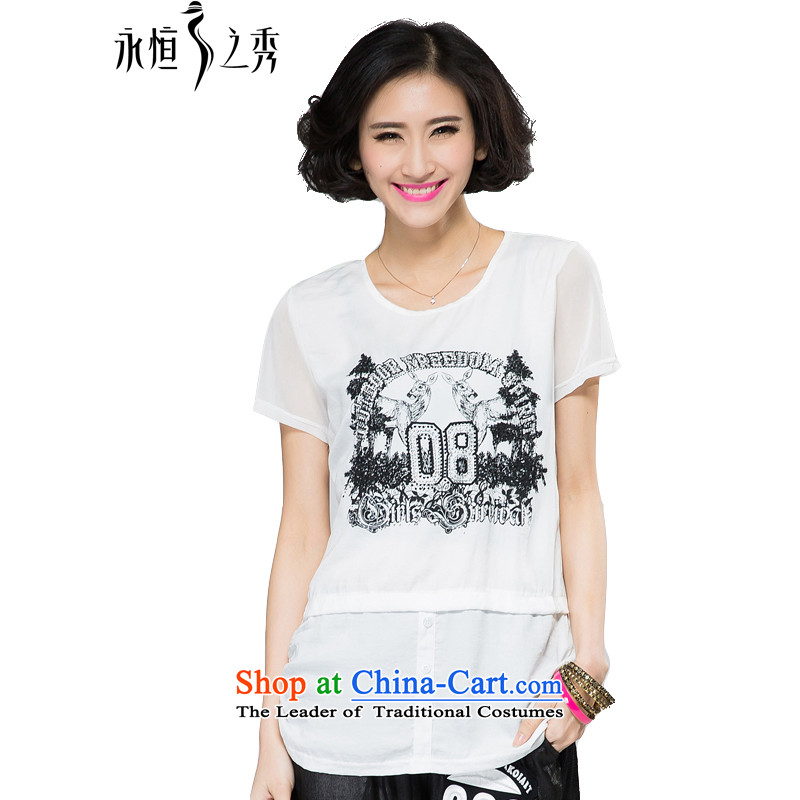 The Eternal Yuexiu code t-shirts thick mm2015 spring and summer new expertise, Hin thin stylish ironing drill letters to stamp xl loose white shirt4XL