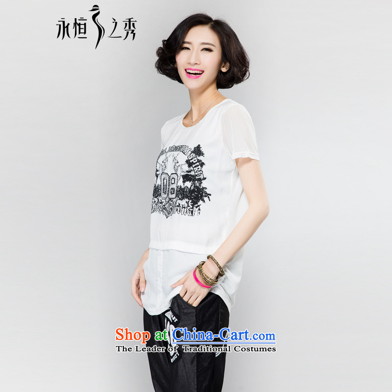 The Eternal Yuexiu code t-shirts thick mm2015 spring and summer new expertise, Hin thin stylish ironing drill letters to stamp xl loose white shirt 4XL, eternal Soo , , , shopping on the Internet
