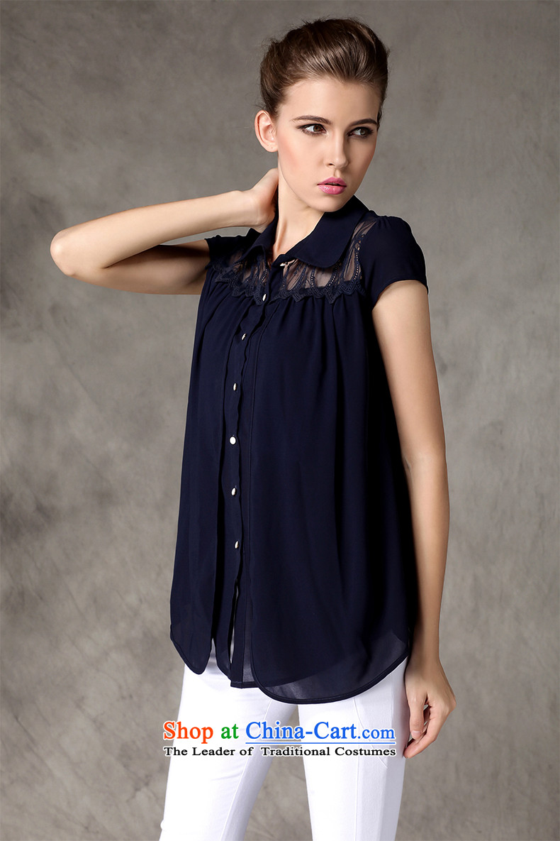 The maximum number of Europe and Connie female president shirts new summer 2015 mm thick temperament lapel lace stitching short-sleeved shirt female y3247 chiffon blue XL Photo, prices, brand platters! The elections are supplied in the national character of distribution, so action, buy now enjoy more preferential! As soon as possible.
