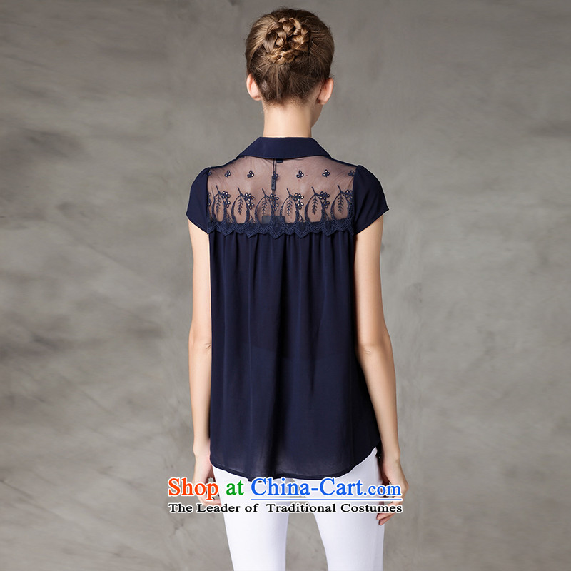 The maximum number of Europe and Connie female president shirts new summer 2015 mm thick temperament lapel lace stitching short-sleeved shirt female y3247 chiffon blue XL, Mano Connie Dream , , , shopping on the Internet