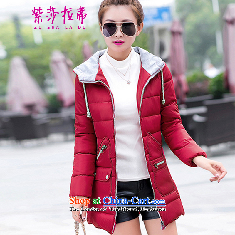 Purple Sarah Opertti 2015 autumn and winter new Korean female jackets. Long Large Female Cap thick cotton coat women Sau San 8752 wine red XL.,. Purple Sarah Opertti shopping on the Internet has been pressed.