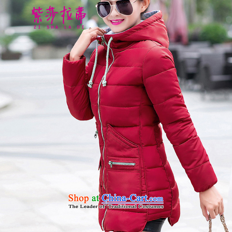 Purple Sarah Opertti 2015 autumn and winter new Korean female jackets. Long Large Female Cap thick cotton coat women Sau San 8752 wine red XL.,. Purple Sarah Opertti shopping on the Internet has been pressed.