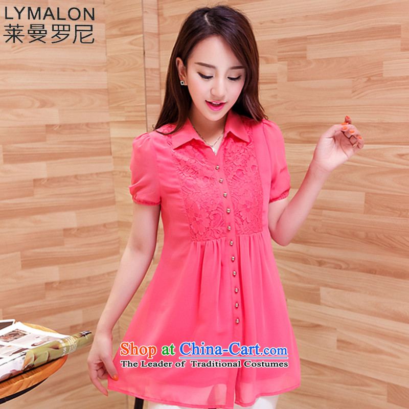 The lymalon lehmann thick, Hin thin Summer 2015 mm thick new large wild women to increase short-sleeved shirt 1425 watermelon chiffon?5XL red