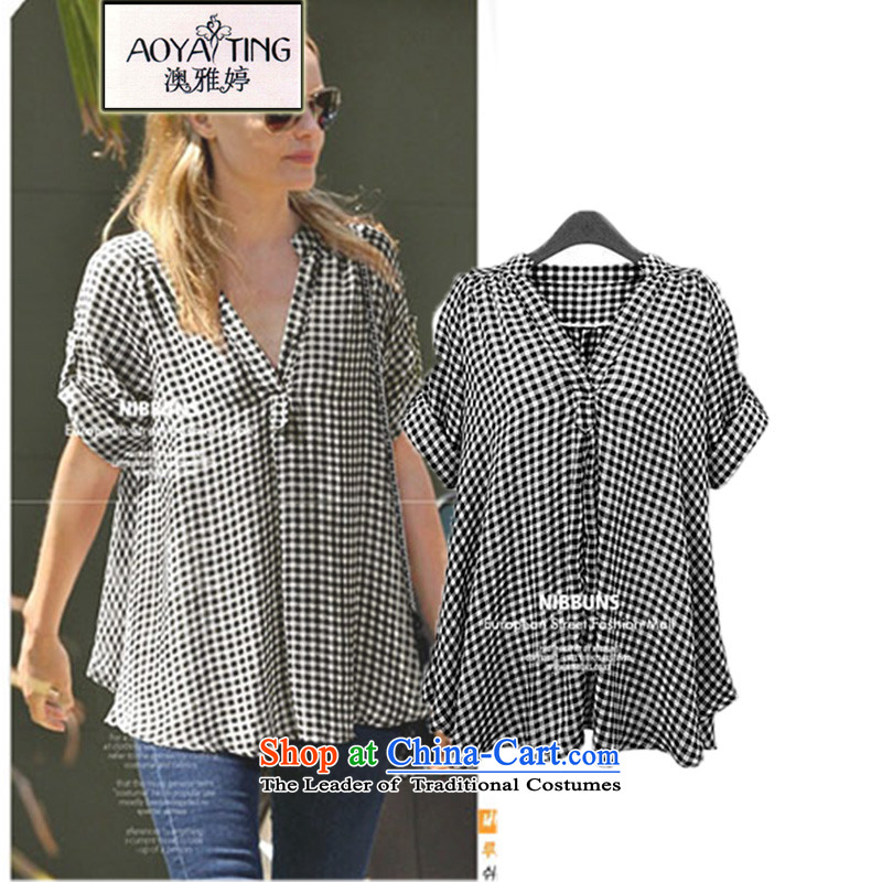 O Ya-ting 2015 Summer new to xl shirt thick mm short-sleeved T-shirt female black and white checkered picture color 853  2XL 125-145 recommends that you, O Jacob aoyating Ting () , , , shopping on the Internet