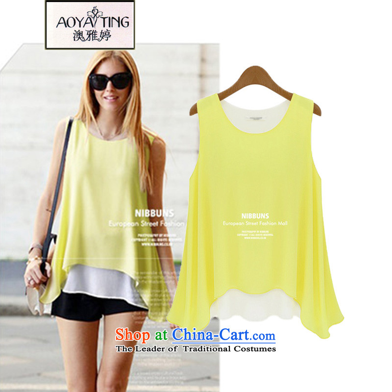 O Ya-ting 2015 Summer new to increase women's code thick MM vest chiffon shirt female 858 yellow 3XL 145-165 recommends that you Jin