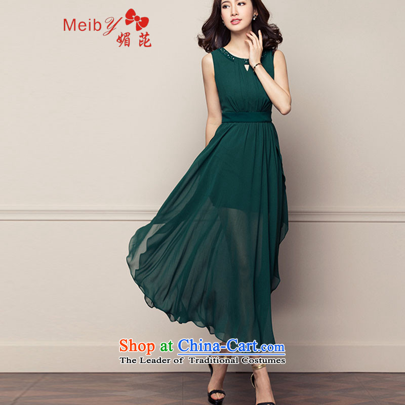 Of the new large meiby female Sleek and versatile spring 2015 new products for women not rule is thin graphics sleeveless chiffon dresses 1816 M, of dark green (meiby) , , , shopping on the Internet