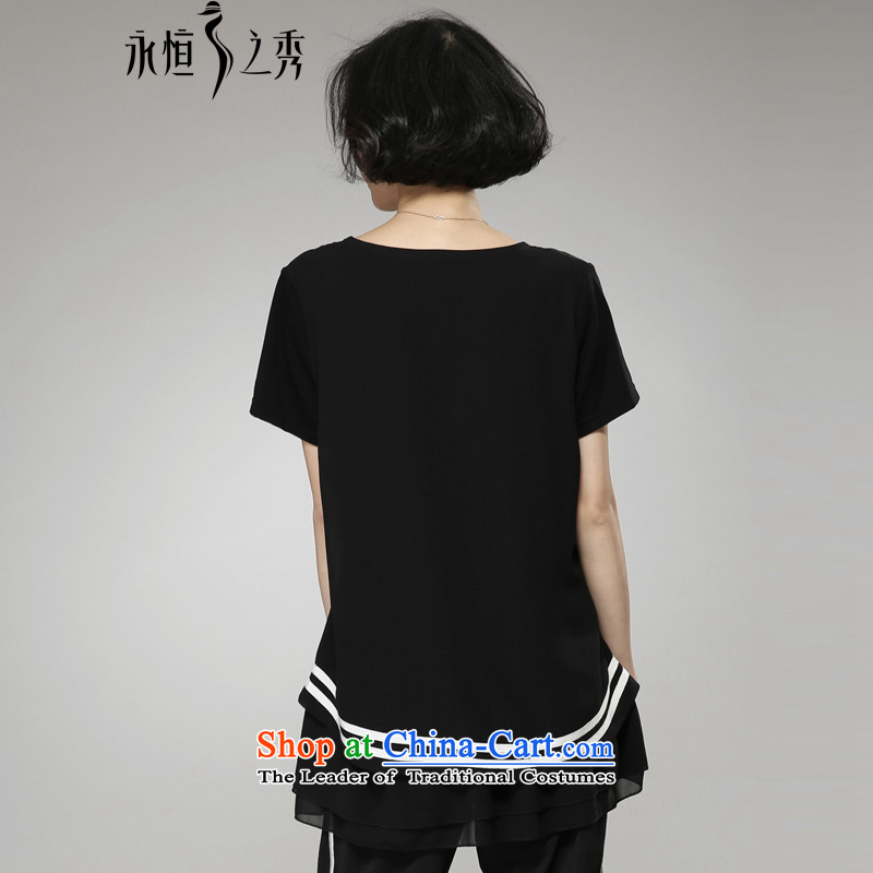 The Eternal-soo to xl t-shirts thick sister 2015 Summer new product expertise, Hin thick mm thin, ultra-light, long, letters stamp black T-shirt 4XL, eternal Soo , , , shopping on the Internet