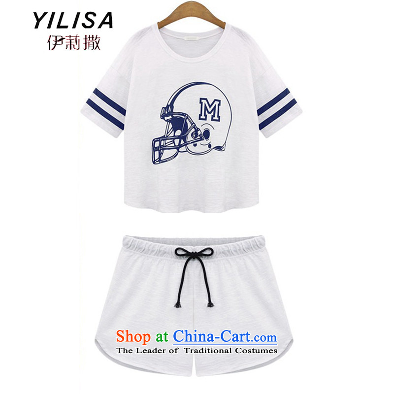 The European station 2015 new YILISA_ larger women's summer sports wear thick MMT pension + short two kits B627 N White?XXL
