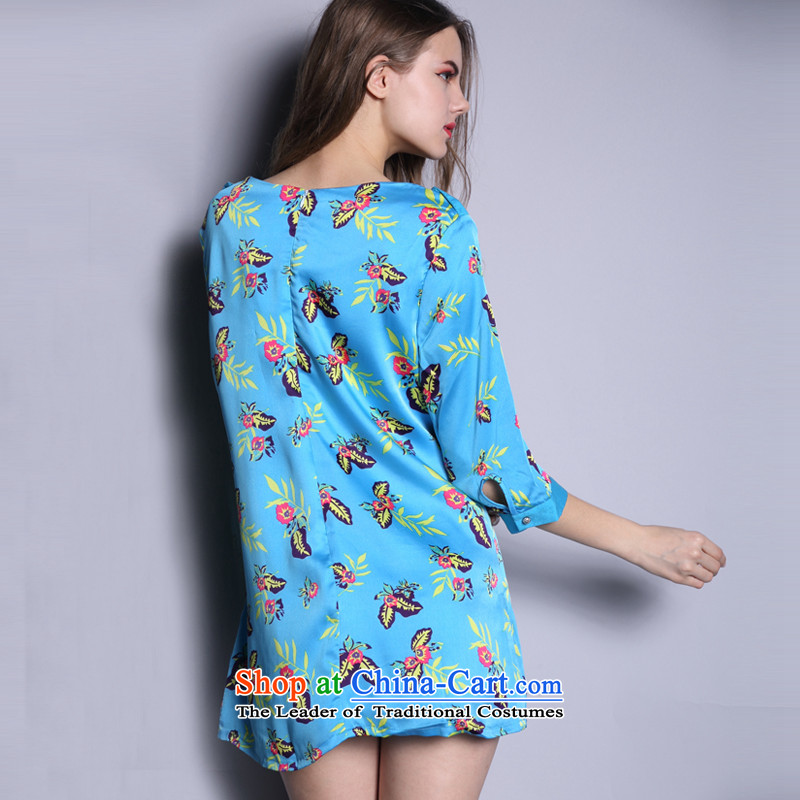 So clearly to xl female thick mm spring/summer 2015, replacing the Korean version of SISTER thick cuff stamp chiffon dresses loose 2663 large blue code 140 around 922.747, XXL of staff (smeilovly) , , , shopping on the Internet