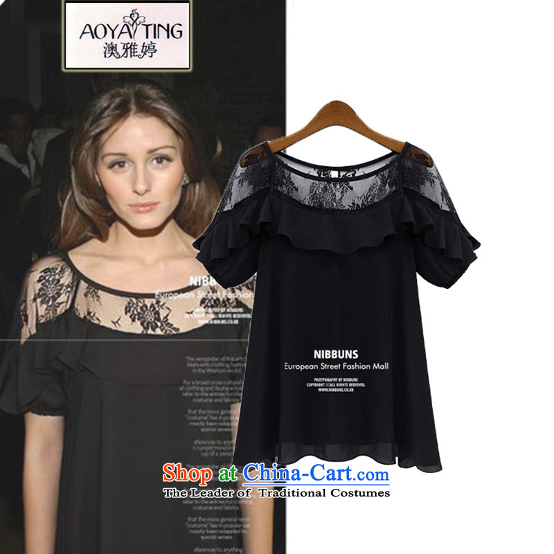 O Ya-ting 2015 Summer new larger female chiffon shirt thick MM to lace short-sleeved T-shirt female black 5XL 8-26 , 175-200 recommends that you Ya-ting (aoyating o) , , , shopping on the Internet
