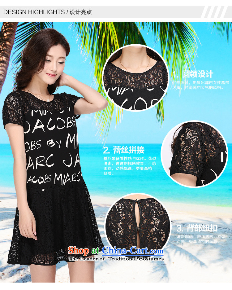 Shani flower, thick mm larger women 2015 Summer new Korean version thin lace stitching short-sleeved dresses 1120 Black 4XL Photo, prices, brand platters! The elections are supplied in the national character of distribution, so action, buy now enjoy more preferential! As soon as possible.