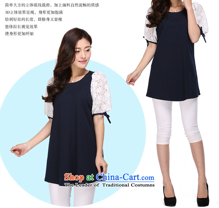 Luo Shani Flower Code women's sister Summer 2015 thick Korean people lace thick video thin tee shirt Liberal Women 1122 2XL( deep blue video thin loose) Picture, prices, brand platters! The elections are supplied in the national character of distribution, so action, buy now enjoy more preferential! As soon as possible.