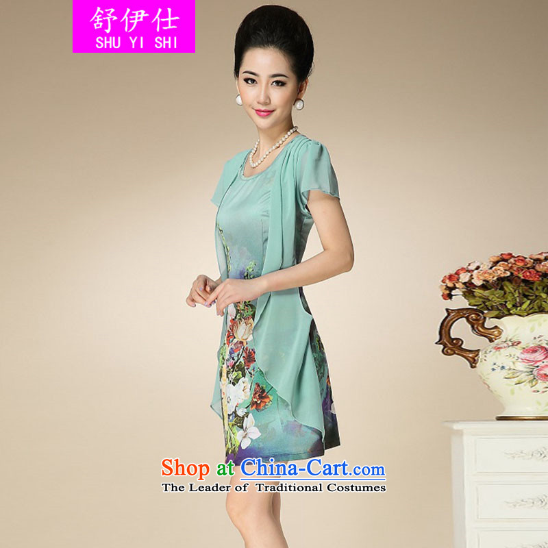 Schui Sze Summer High-end in temperament older xl mother replacing unique two false stamp silk dresses oversized Shu stylish and classy, elegant clothes sunset red XXXXL, schui see (shuyishi) , , , shopping on the Internet