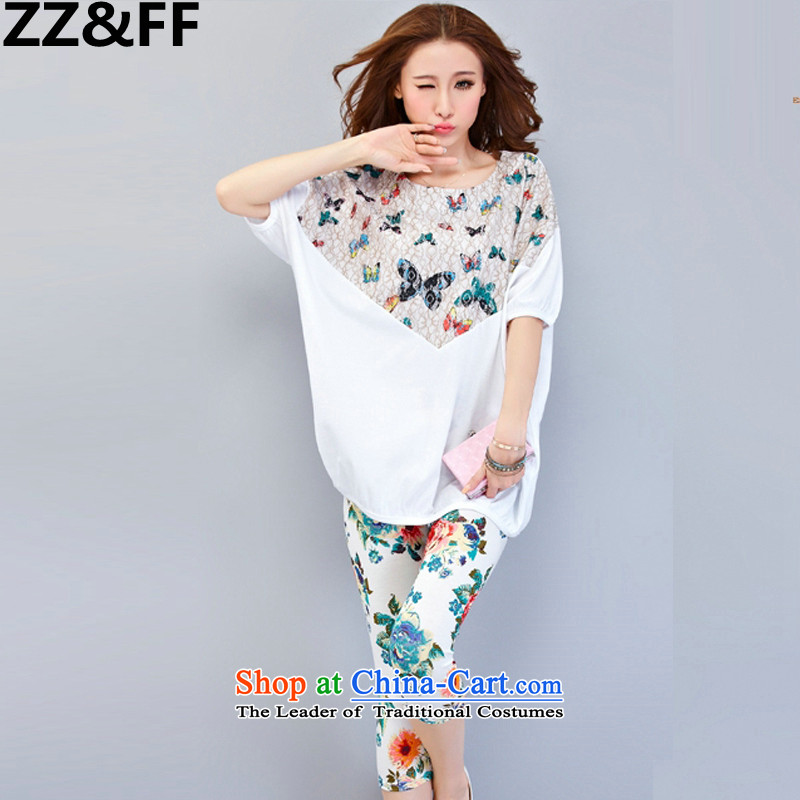 2015 mm Zz&ff thick summer new larger female loose short-sleeved T-shirt to intensify the leisure sports suits two kits white XXXL,ZZ&FF,,, shopping on the Internet