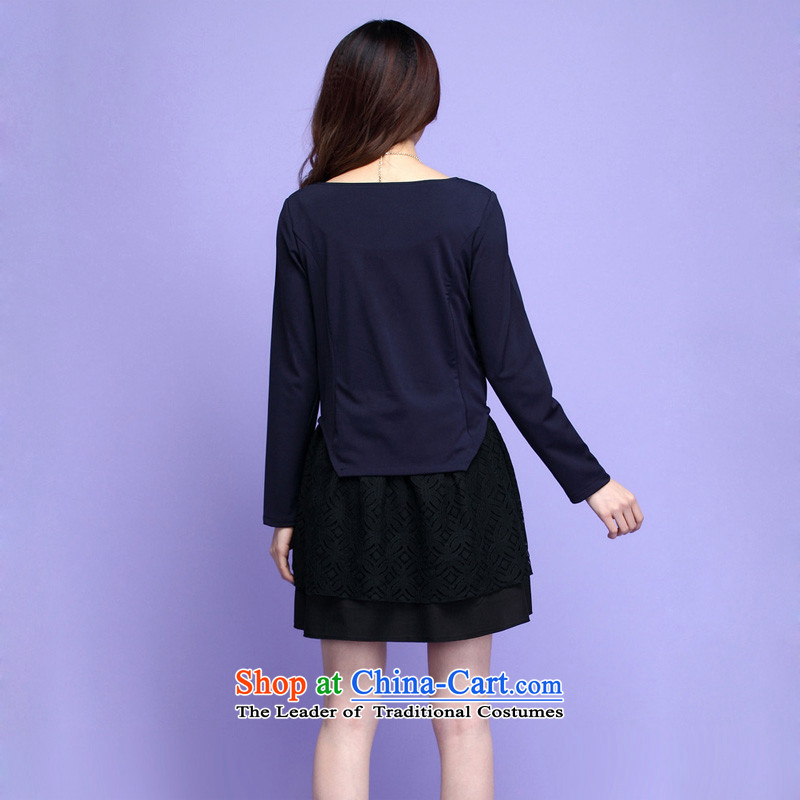 In the spring of 2015, replacing the new lace stitching loose leave Two Part Xl women's long-sleeved dresses thick mm leisure city light blue skirt cake temperament cooked to large 2XL 140-155, Constitution Yi shopping on the Internet has been pressed.