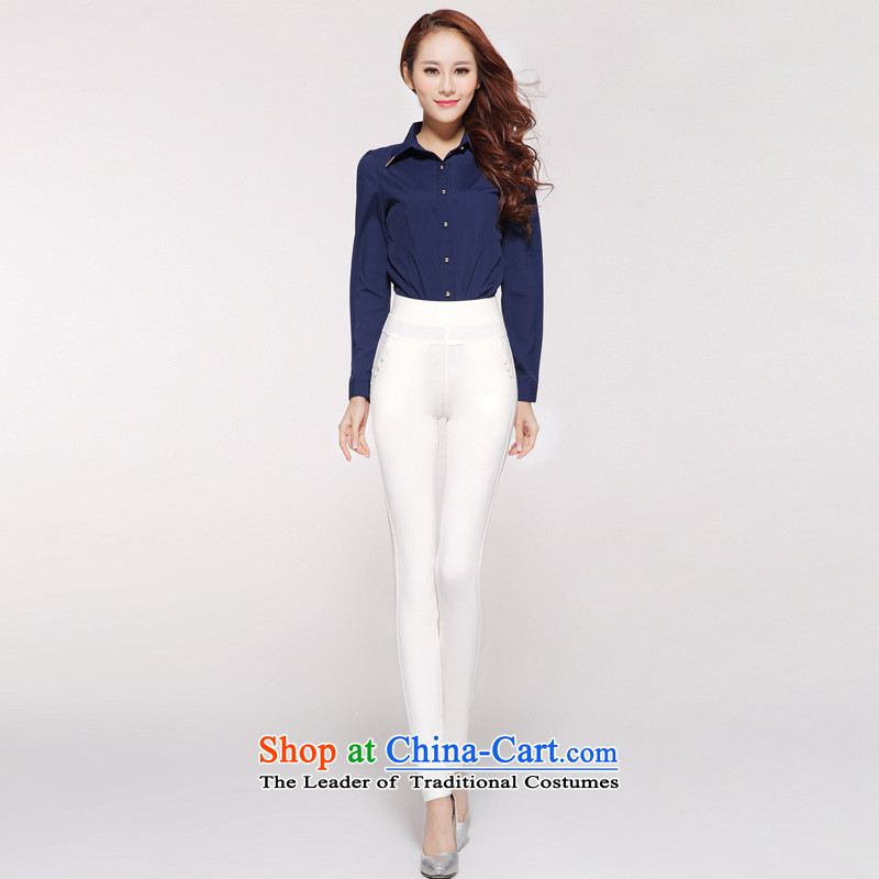 In accordance with the new 2015 perfect Fat MM high elastic waist video knitting skinny legs pencil trousers and women to wear long trousers and leisure code trousers Y2128 White M to perfect (yibofei) , , , shopping on the Internet