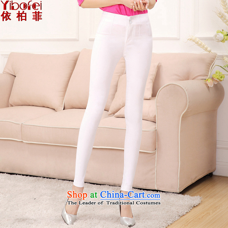 In accordance with thenew 2015 perfect Korean white trousers, forming the routed thick MM Stretch large graphics skinny legs trousers pencil trousersY2130 femaleWhiteXXL