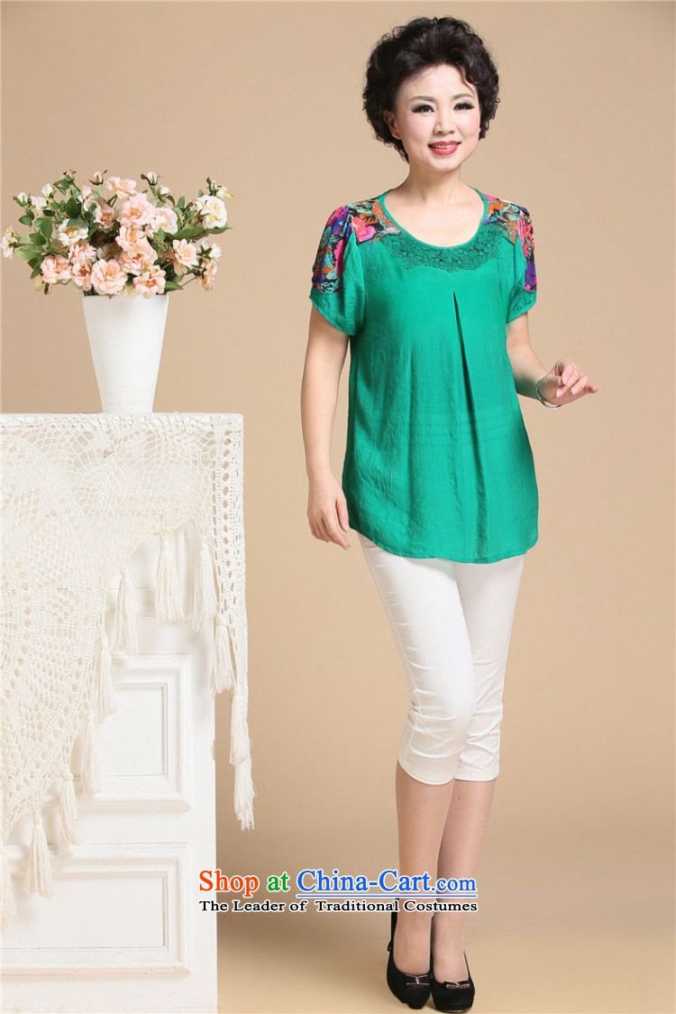 The beautiful summer believers 2015 new cotton linen xl women in older women's short-sleeved T-shirt with elegance to the mother chiffon shirt XXXXL green picture, prices, brand platters! The elections are supplied in the national character of distribution, so action, buy now enjoy more preferential! As soon as possible.