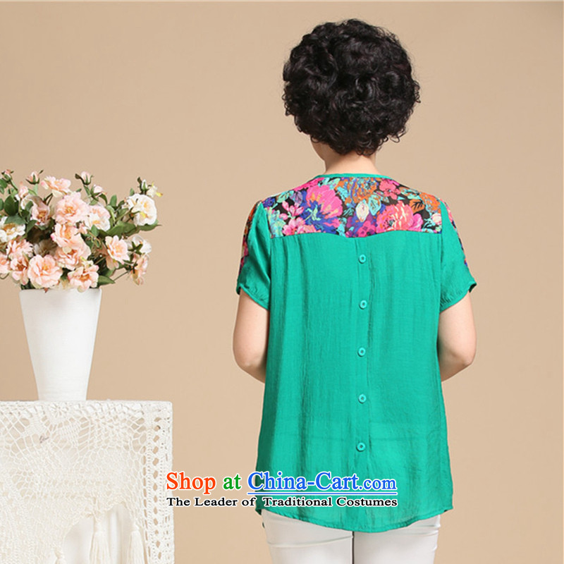 The beautiful summer believers 2015 new cotton linen xl women in older women's short-sleeved T-shirt with elegance to the mother chiffon shirt green XXXXL, beautiful believers shopping on the Internet has been pressed.