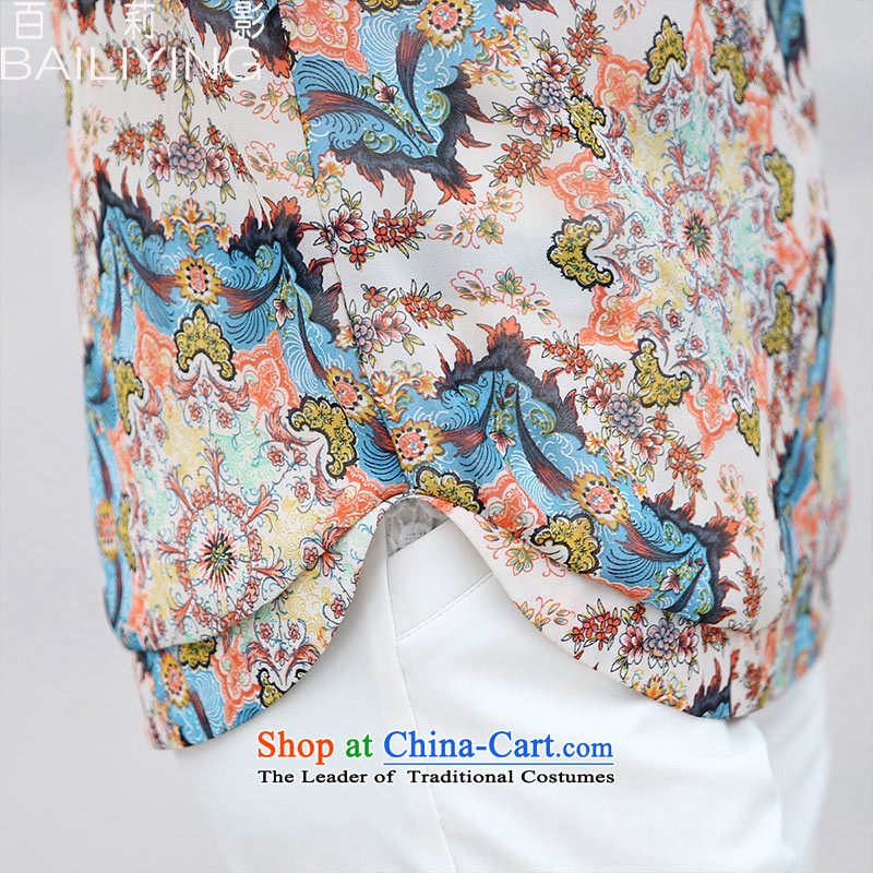 Hundred Li Ying 2015 Summer new Korean large relaxd wild blouses saika short-sleeved in long female chiffon shirt blue XL, hundreds of Li Ying BAILIYING) , , , shopping on the Internet
