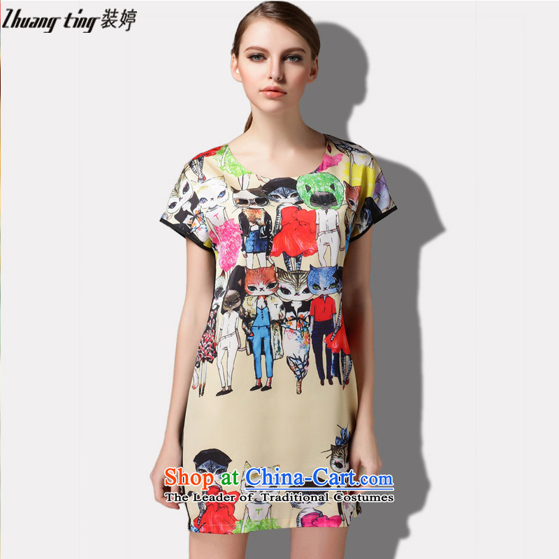 Replace zhuangting Ting 2015 Summer new high-end western thick mm larger female plus snow woven short-sleeved dresses 1517 picture color4XL