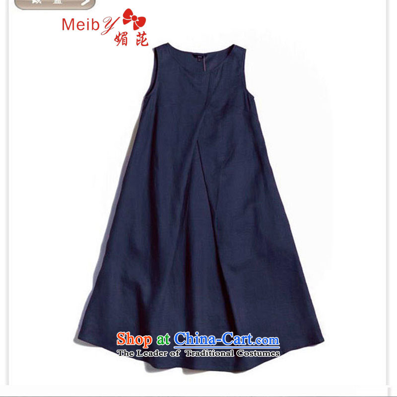 Of the new large meiby female Sleek and versatile summer western linen sash sleeveless long skirt pure Linen Dress larger female cotton linen 3103 even blue M of (meiby) , , , shopping on the Internet