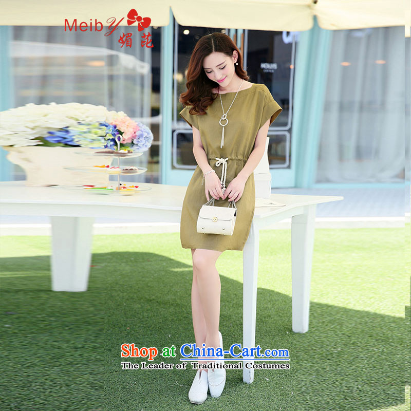 Maximum number of ladies wild Sleek and versatile large new summer Korean citizenry short-sleeved literary linen retro solid color cotton linen dresses 5267 Army Green M, Sau San of (meiby) , , , shopping on the Internet