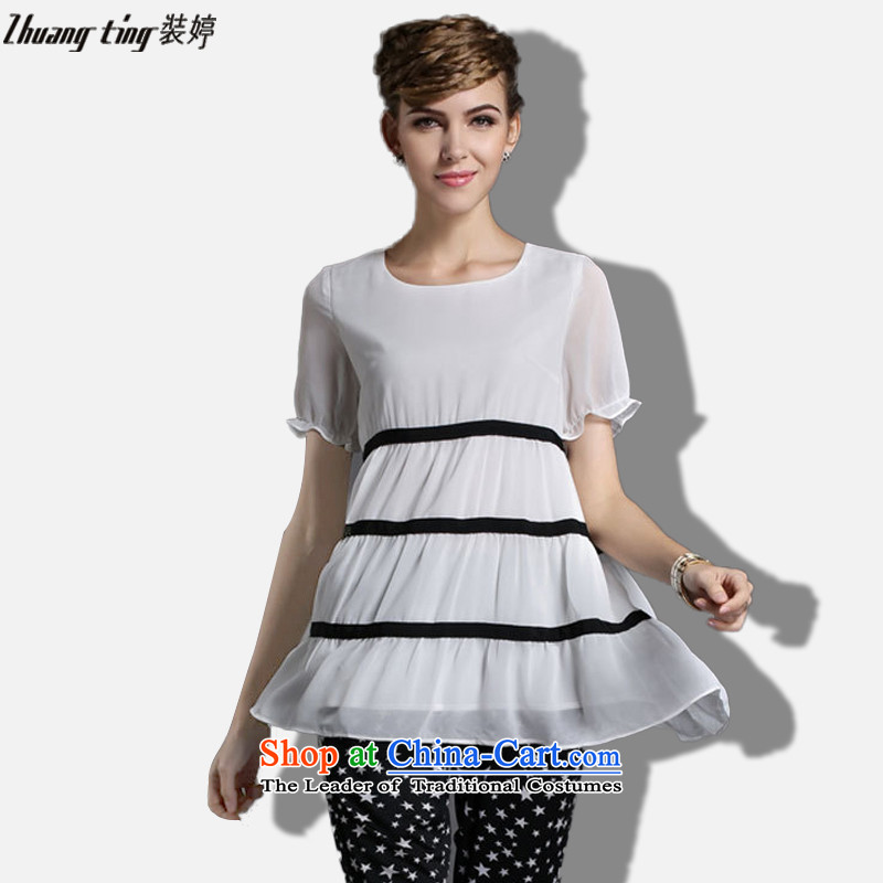 Replace spring 2015 zhuangting ting new high-end western thick mm larger women to increase short-sleeved T-shirt chiffon 1839 White XXL